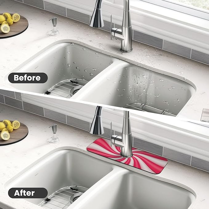 Christmas Lollipop Swirl Candy Sugar Red White Cute Kitchen Sink Splash Guard - Image 4