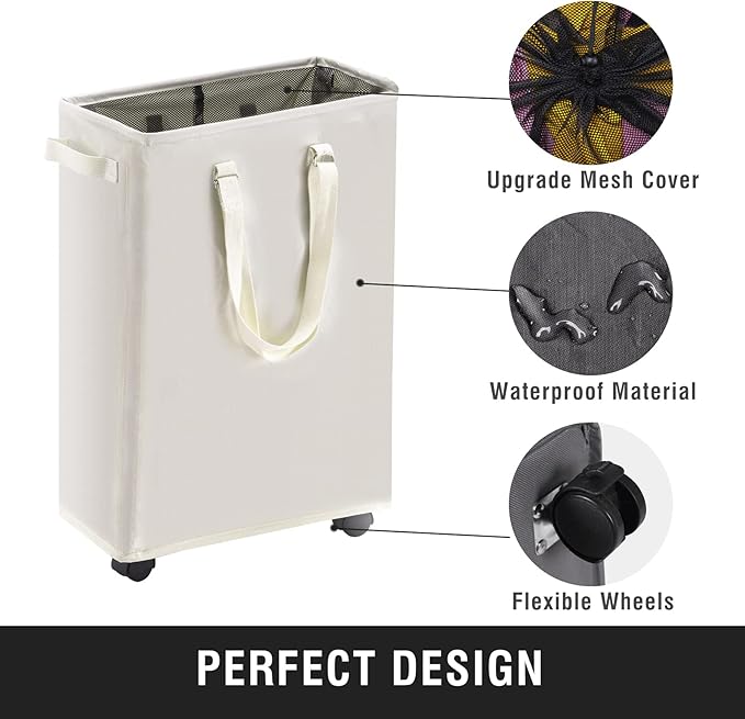 Slim Rolling Laundry Basket, Slim Laundry Hamper - Image 5