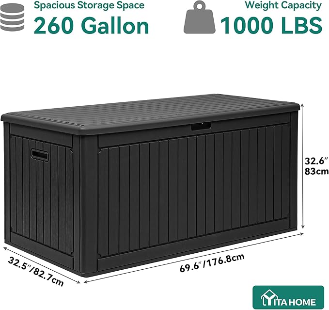 YITAHOME 260 Gallon Large Deck Box with Divider & Side Handles, Outdoor Double-Wall Storage for Patio Furniture Cushions, Garden Pool Accessories, Water Resistant & Lockable - Image 8