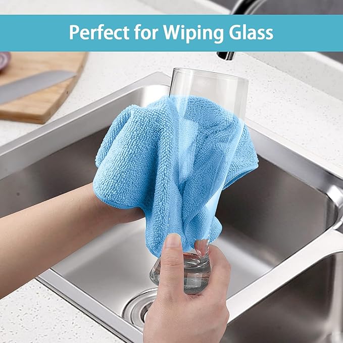 HOMEXCEL Blue Microfiber Cleaning Cloth, 8 Pack Cleaning Towels - Image 5