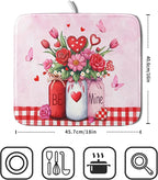 Rose Vase Dish Drying Mat 16x18 inch Romantic Floral Washable Absorbent Dish - Image 2