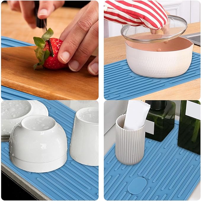 Blue Silicone Dish Drying, Mat Dish Mats - Image 7