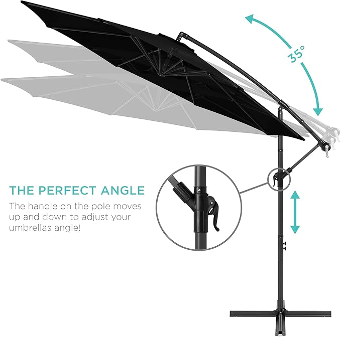 Best Choice Products 10ft Offset Hanging Market Patio Umbrella w/Easy Tilt Adjustment, Polyester Shade, 8 Ribs for Backyard, Poolside, Lawn and Garden - Black - Image 4