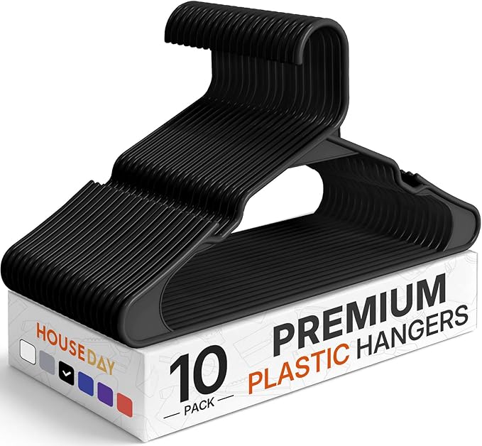 HOUSE DAY Premium Plastic Hangers 10 Pack, Clothes Hanger Space Saving by HOUSEDAY