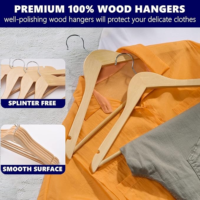 Amber Home 20 Pack Wooden Coat Hangers, Natural Wood Suit Hangers - Image 4