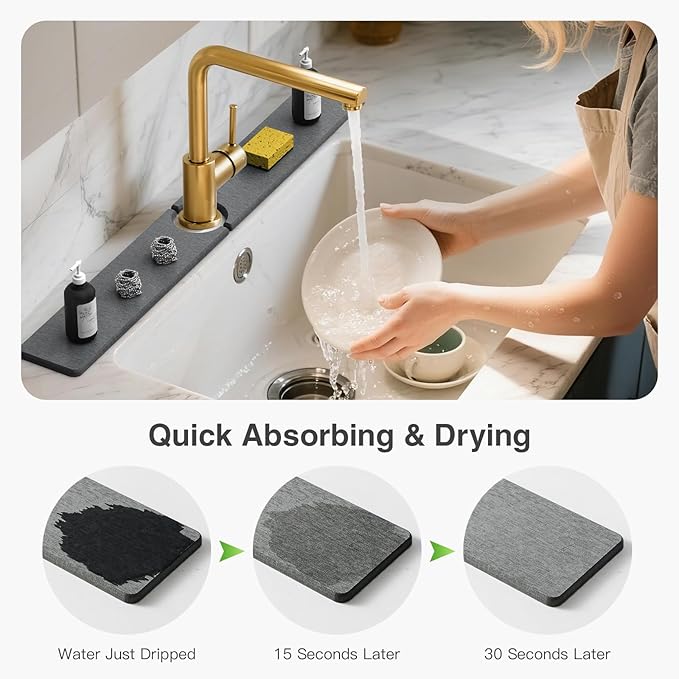 30" x 4" Stone Faucet Mat for Kitchen Sink, Quick Drying Diatomite Sink Tray - Image 3