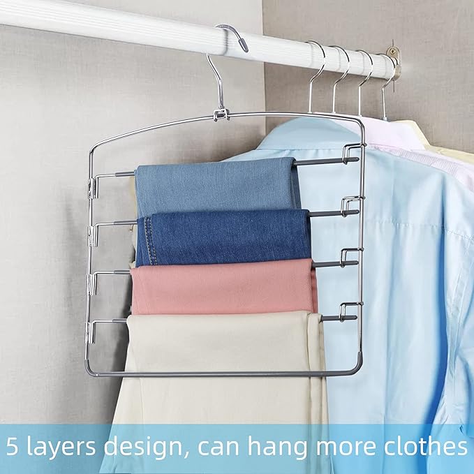 FeeraHozer Pants Hangers Space Saving 3 Pack No Slip 5 Layers Multi Functional - Image 2