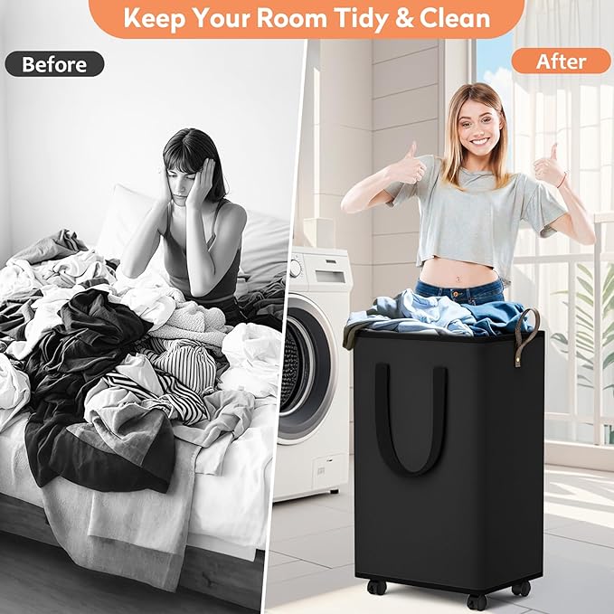 Laundry Basket with Wheels, Collapsible Laundry Baskets, Laundry Hamper with - Image 4