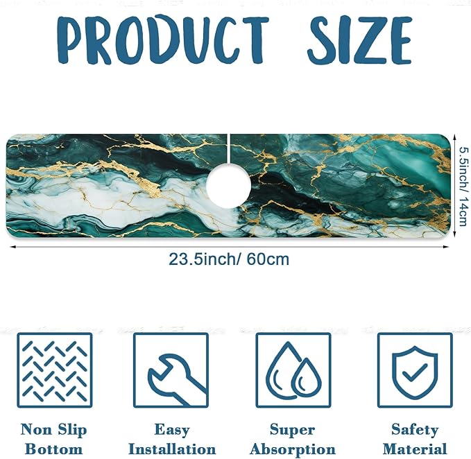 Green Marble Sink Splash Guard Faucet Mat Liquid Gold Marble Super Absorbent - Image 2