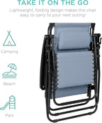 Best Choice Products Folding Zero Gravity Outdoor Recliner Patio Lounge Chair w/Adjustable Canopy Shade, Headrest, Side Accessory Tray, Textilene Mesh - Dusty Blue - Image 7