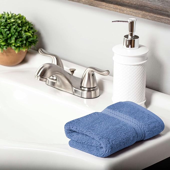 SUPERIOR Solid Egyptian Cotton Hand Towel Set, Denim Blue - Image 5