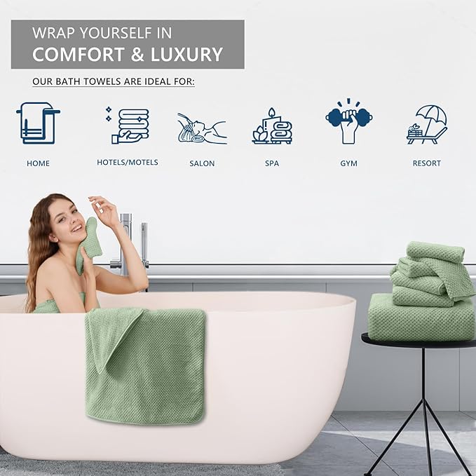 8 Piece Bathroom Towel Set Green |2 Oversized Large Bath Towels Sheet, 2 Hand - Image 6