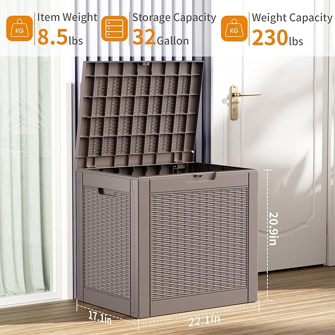32 Gallon Outdoor Storage Box, Large Resin Deck Box for Patio Cushions, Garden Tools, Pool Accessories, Waterproof and Lockable Design, Storage Bench for Backyard & Deck(Gray) - Image 2