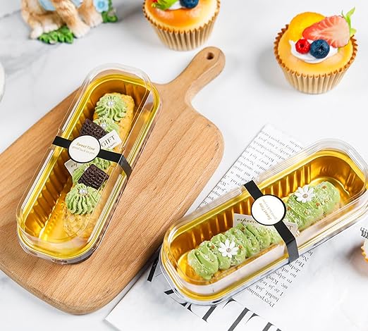 100 Pack Mini Cake Pans with Lids and Spoons Black Gold Rectangular Aluminum - Image 6