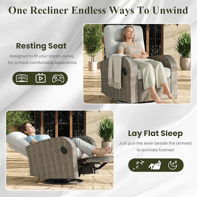 LayinSun Oversized Wicker Outdoor Swivel Glider Recliner with Adjustable Backrest & Footrest, Patio Reclining Lounge Chair - Image 5