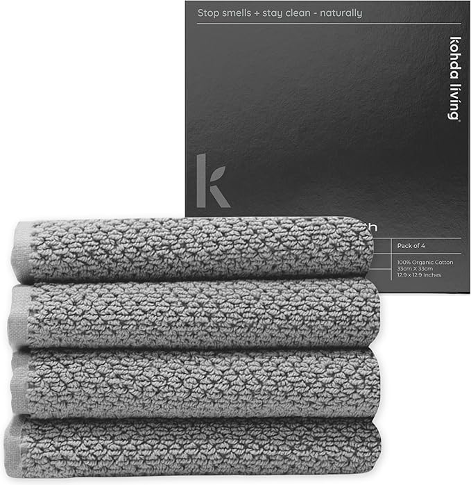 Luxury Silver-Infused Gray Washcloths 4-Pack, 12.9"x12.9" by KohdaLiving