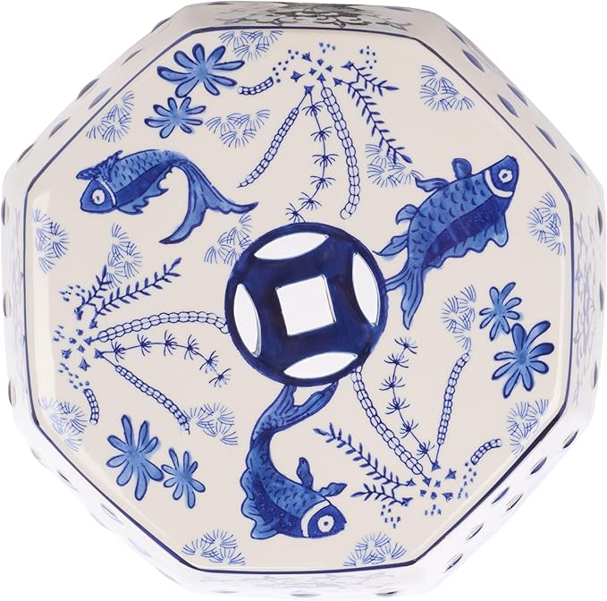 Safavieh Castle Gardens Collection Glazed Ceramic Blue Cloud 9 Chinoiserie Garden Stool - Image 5