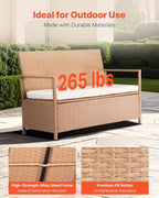 VEVOR Outdoor Storage Bench, 2-Person PE Rattan Storage Bench, 70 Gal Deck Box with Cushion, Supports up to 265 lbs, Weatherproof Outdoor Seating & Porch Decor for Patio Garden Balcony Yard - Image 5