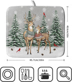 Winter Deer Dish Drying Mat Pine Tree Absorbent Dish Dry Pad Seasonal - Image 2