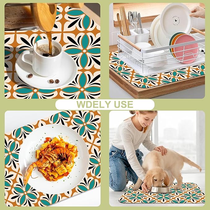 Dish Drying Mat Abstract Floral Kitchen Mat 16"x24" Bsorbent Coffee Maker Mat - Image 7