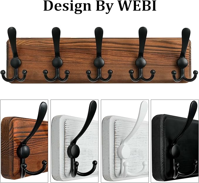WEBI Rustic Coat Rack Wall Mount, Solid Wood Coat Hooks Wall Mounted Coat Hanger - Image 4
