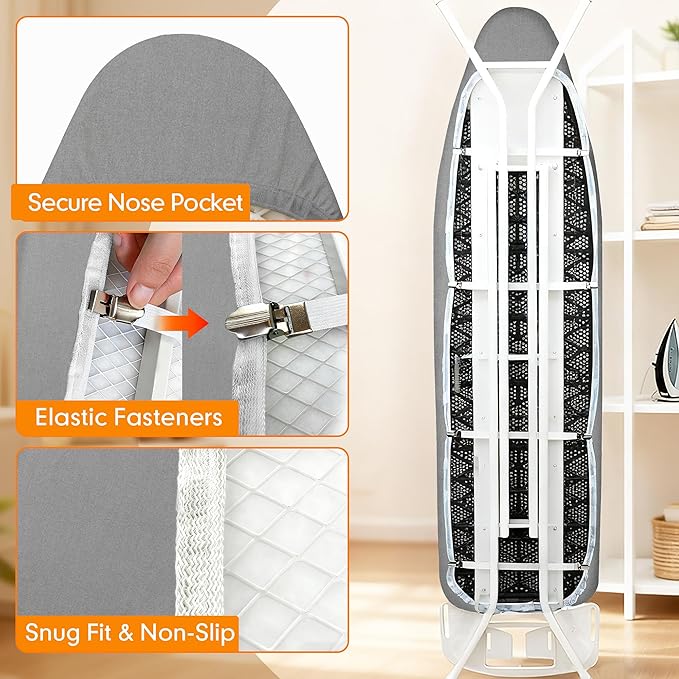 Ironing Board Cover and Pad, 18x49 Extra Wide Thick Iron Padding, Scorch & - Image 5