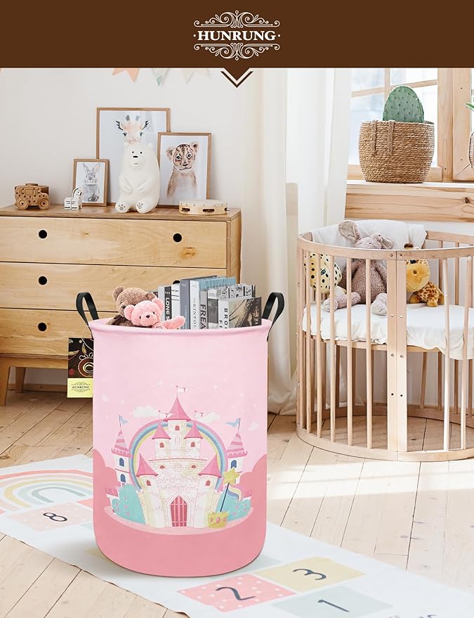 HUNRUNG Laundry Hamper, Large Canvas Fabric Lightweight Storage Basket Toy - Image 4