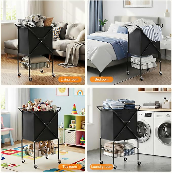 Laundry Basket with Wheels:88L Rolling Laundry Cart Foldable Metal Frame Dirty - Image 7