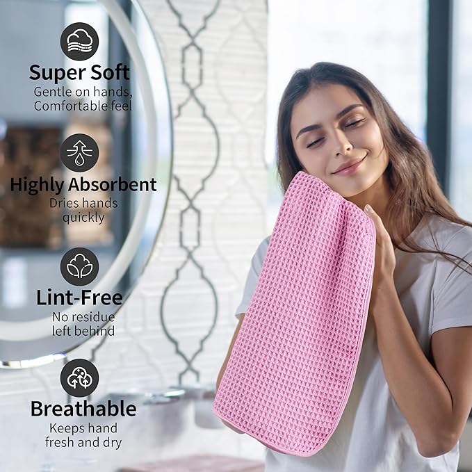 Microfiber Waffle Hand Towels, 4 Pieces, Fast Drying, Lint Free 430 GSM - Image 4