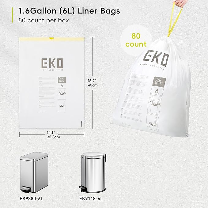 EKO 1.6 Gallon / 3-6 Liter, Extra-Strong Unscented Garbage Bags, Easy-Dispense - Image 5
