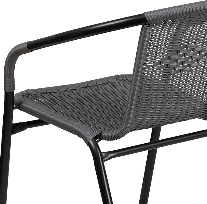 Flash Furniture Lila 2 Pack Gray Rattan Indoor-Outdoor Restaurant Stack Chair - Image 12