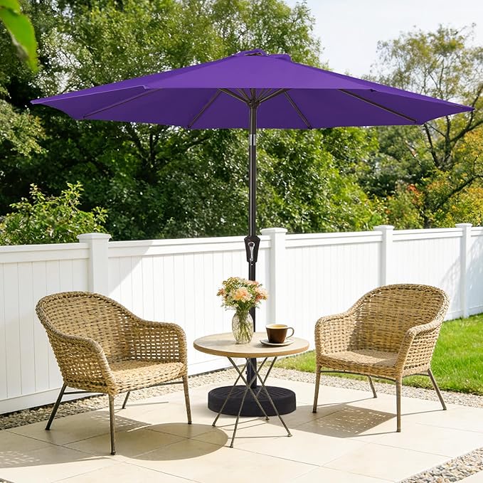 MEWAY 9ft Patio Umbrella Outdoor Table Umbrellas with Push Button Tilt and Crank, Market Umbrella 8 Sturdy Ribs for Deck, Garden, Pool and Backyard, Dark Purple - Image 2