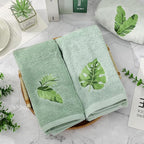 3Pcs Sage Green Gradient Hand Towels Tropical Palm Leaves Embroidered Cotton - Image 4