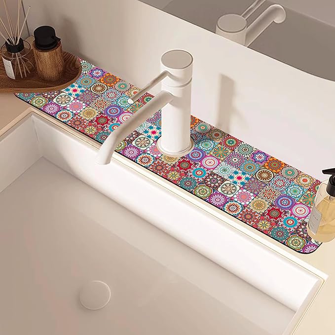 Faucet Draining Mat For Kitchen Sink Mexican Tiles Diatom Mud Absorbent Drain - Image 2