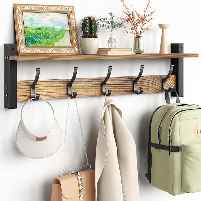 Coat Rack Wall Mount with Shelf, 24 Inch Coat Hanger Walls Mounted, Hat Rack by Optish