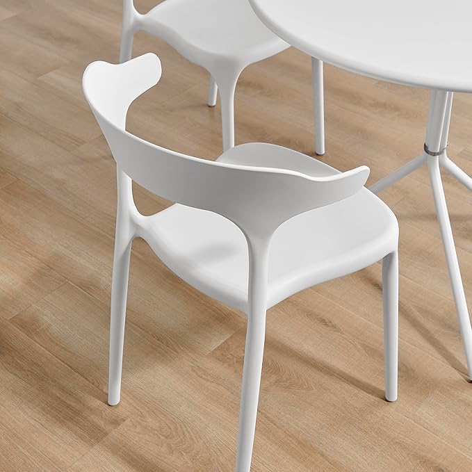 Modern Stackable Dining Chair Set, No Assembly, Plastic Chair, Patio Chair, Suitable for Indoor and Outdoor Cafes and Restaurants, Set of 4 (Cloud White) - Image 2