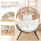 Vongrasig Wicker Egg Chair PE Rattan Chair with Cushion, Oversized Patio Lounge Chair for Outdoor, Indoor, Balcony, Backyard, Garden, Living Room, Beige - Image 4
