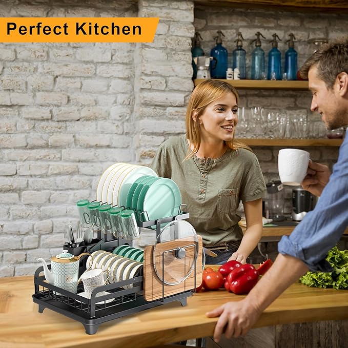 2 Tier Metal Dish Drying Rack Without Installation Sturdy Dish Racks - Image 9