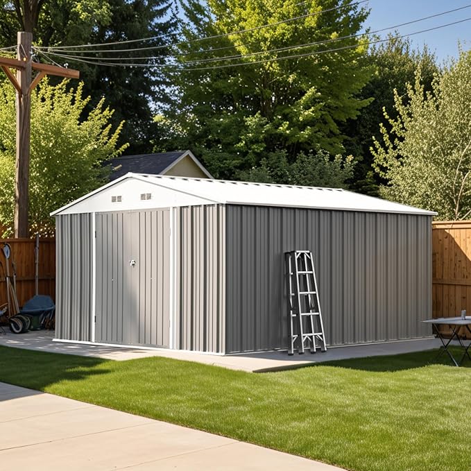 Patiowell 10 x 12 FT Metal Storage Shed for Outdoor, Steel Yard Shed with Design of Lockable Doors, Utility and Tool Storage for Garden, Backyard, Patio, Outside use, Gray - Image 2