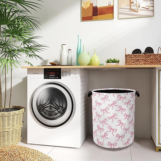 Cute Pink Bow Laundry Basket, Foldable Oxford Cloth Tote Bag Laundry Hamper - Image 8