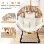 Vongrasig Wicker Rocking Egg Chair PE Rattan with Cushion, Oversized Patio Lounge Rocker Chair for Outdoor, Indoor, Livingroom, Backyard, Garden (Beige) - Image 4