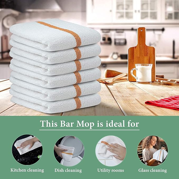 Bar Mop Gold Stripe 10lbs 16x19 Pack of 60 100% Cotton Double Stitched Route - Image 3