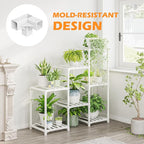 Bamworld Indoor Plant Stand Outdoor White Shelf Bamboo Plant Table for Multiple Plants 3 Tiers 7 Pots Ladder Holder Pot Window Garden Balcony Living Room - Image 4