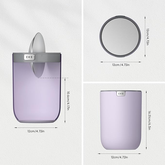 EKO Mini Desk Trash Can with Swing-Top Lid 0.4 Gallon Small Table Round - Image 2