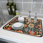 Boho Floral Dish Drying Mat for Kitchen Counter Absorbent Microfiber Flowers - Image 6