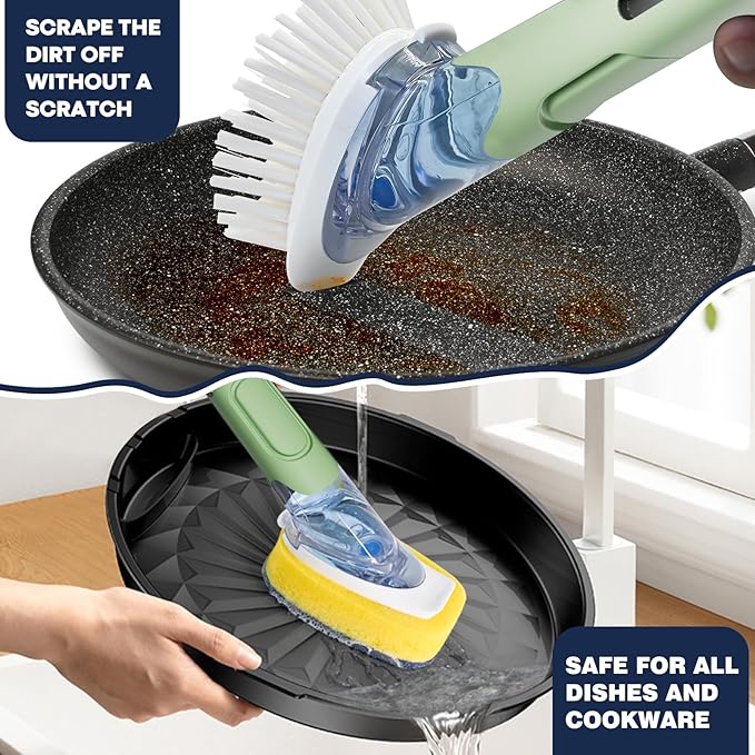 Dish Brush with Soap Dispenser Storage Set with 2 PCS Brush Refills & Holder - Image 4