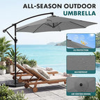 OLIXIS 9.7FT Offset Patio Umbrella with Base, Cantilever Table Umbrellas for Outdoor Sun Shade UV Protection with Easy Tilt Adjustment, 8 Ribs for Backyard, Lawn, Garden, Pool - Grey - Image 2