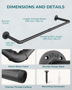 OROPY Industrial Pipe Clothes Rack Wall Mounted Set of 2, 38.4 inches Heavy - Image 3
