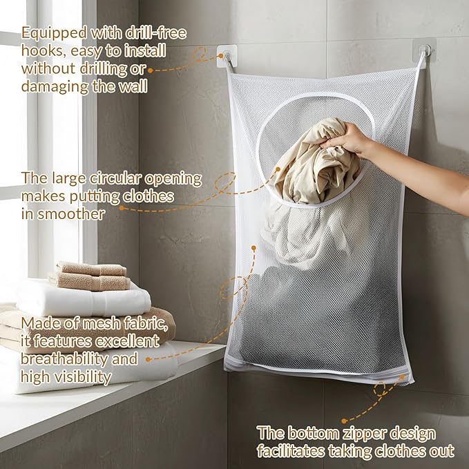 Hanging Laundry Hamper Bag, 30x20 Inch Foldable Wall Hanging Laundry Bag - Image 3