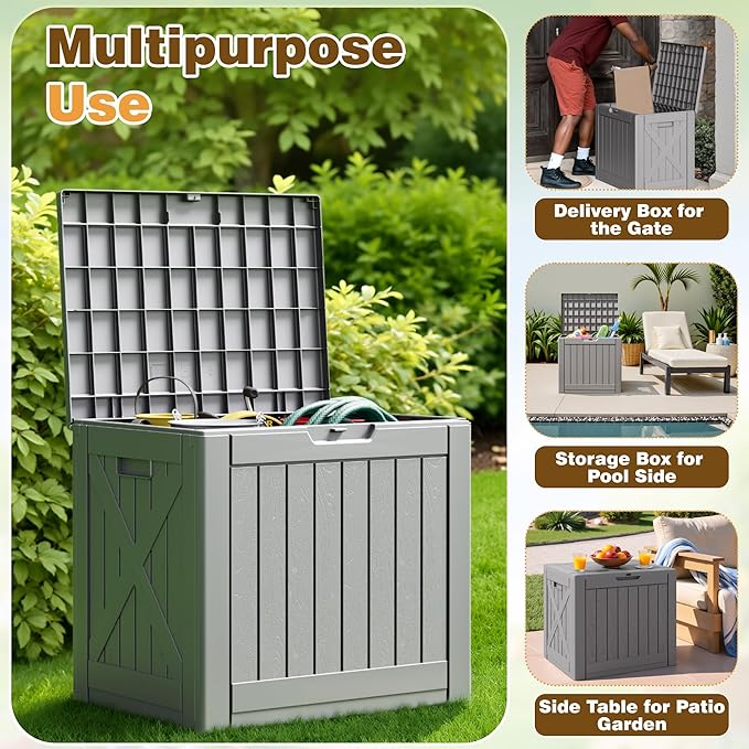 Flamaker Resin Deck Box 40 Gallon Waterproof Outdoor Indoor Storage Box Imitation Wood Resin for Patio Furniture Garden Tools and Pool (Gray) - Image 5